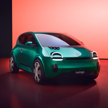 Renault Twingo Concept in grün von schräg vorne.